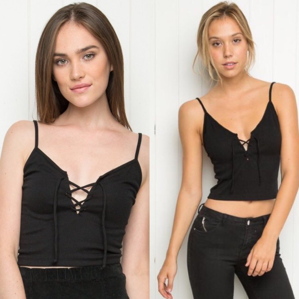 Brandy Melville / John Galt Black Bethany Lace Up Tank Top